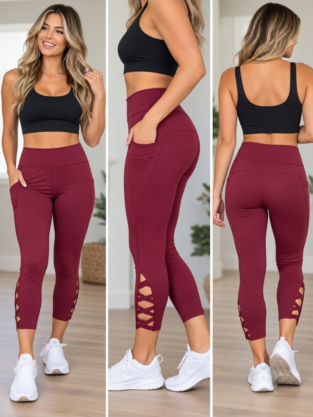 Victoria's Secret High-Rise Crisscross Capri Leggings - Burgundy
